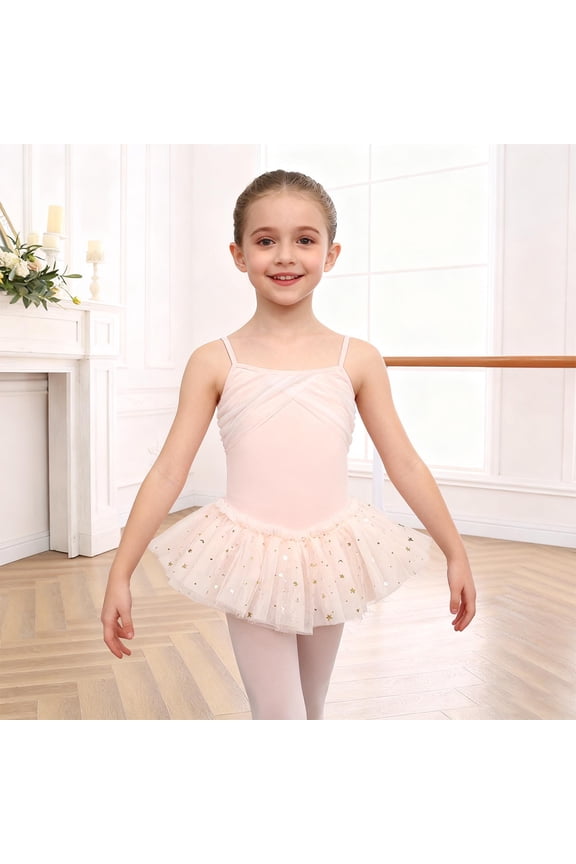 Girls Ballet Leotard Sleeveless Round Neck Back Cutout with Sequins Elegant Dance Wear for Practice