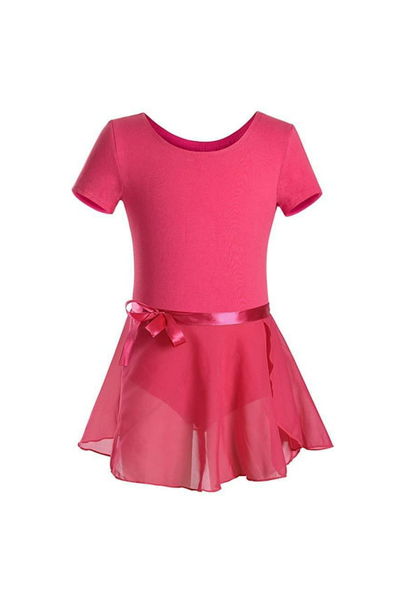 Girls Ballet Leotard with Detachable Skirt 2-Piece Set, Cotton Summer Dance Outfit for Kids 2-13 Years Short Sleeve Spring Practice Costume