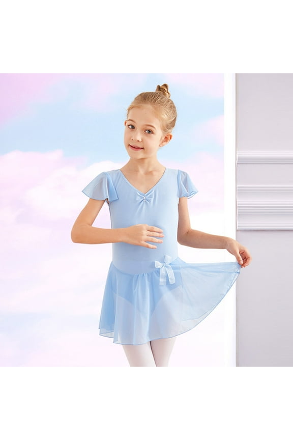 Girls Ballet Leotard with Detachable Skirt & Snap Closure 2-13Y Dancewear Stretch Cotton Spandex Practice Performance Outfit