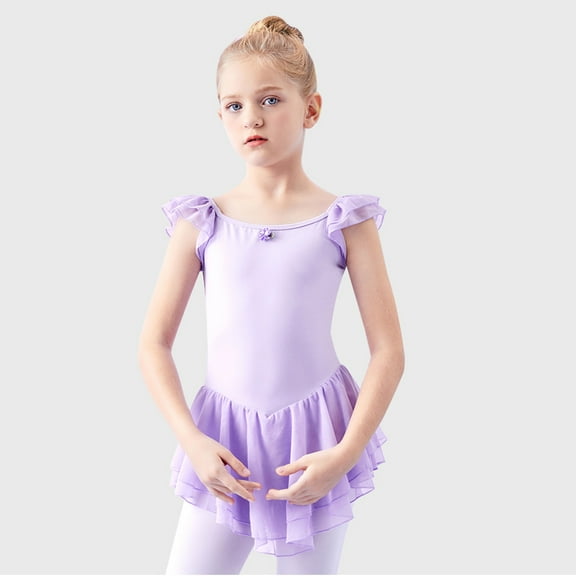 AUNVITO Girls Ballet Leotard with Detachable Skirt & Snap Closure 2-13Y Dancewear Stretch Cotton Spandex Practice Performance Outfit