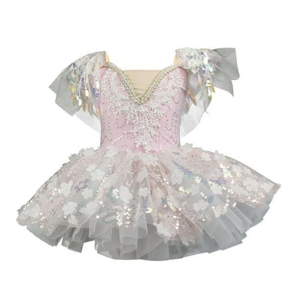 AUNVITO Girls Ballet Tutu Dress Swan Performance Soft Tulle Princess Sleeveless V-Neck Dance Dress New Design