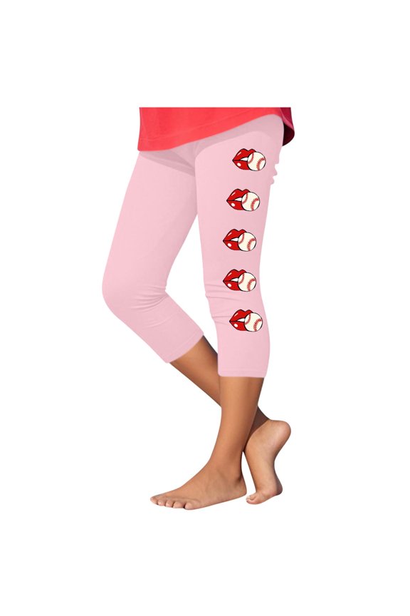 Girls Baseball Print Capri Yoga Pants Casual Sporty Stretchy Athletic Comfy