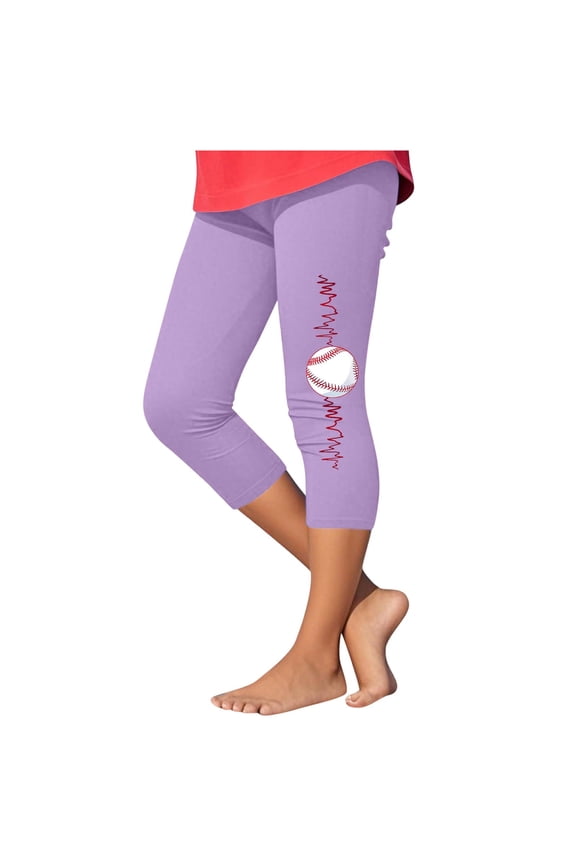 Girls Baseball Print Casual Sporty Yoga Capri Pants Athletic Streetwear Comfort Stretch 7/8 Length