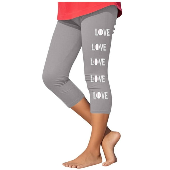 AUNVITO Girls Baseball Print Yoga Capri Pants Casual Sporty Athletic Leggings Trendy