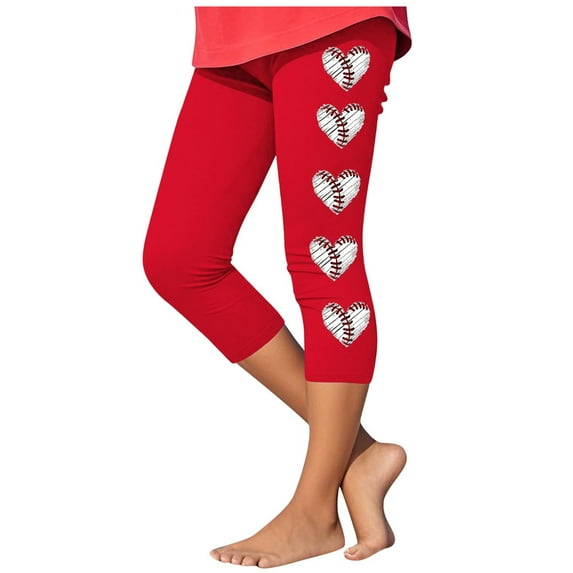 AUNVITO Girls Baseball Print Yoga Pants Casual Sport Capri Fashion Athletic Comfort