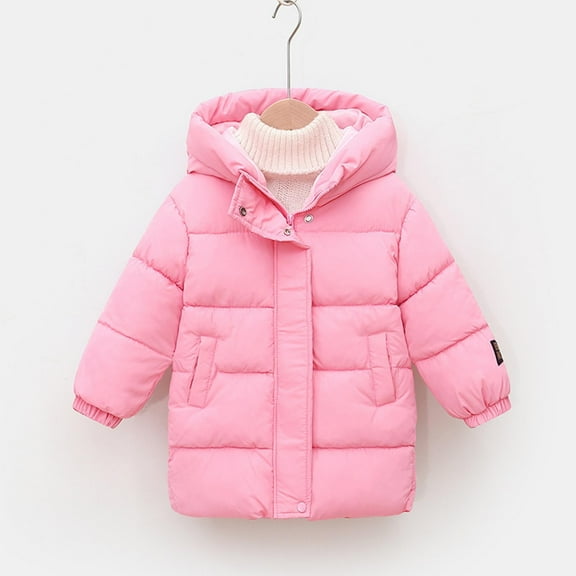 AUNVITO Girls & Boys 2-12Y Winter Thickened Hooded Coat, Long Sleeve Heavy Warm Cotton Jacket Cold Weather Solid Color Casual Outerwear