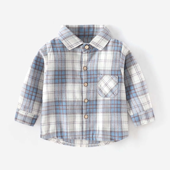 AUNVITO Girls & Boys Brushed Flannel Shirt Plaid Long Sleeve Button-Down Collar with Pockets Casual Stylish Top 1-10Y