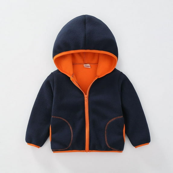 AUNVITO Girls & Boys Fleece Hooded Jacket with Concealed Pockets, 2-12Y Soft Cozy Lightweight Warmth Casual Outdoor Unisex Design