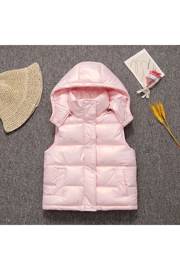 Girls & Boys Quilted Puffer Vest Detachable Hood Lightweight Nylon Sleeveless Jacket 2-15Y Winter Warm Coat