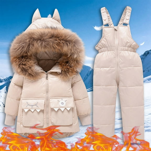 AUNVITO Girls & Boys Ski Suit Winter Warm Fleece-Lined Waterproof Snowsuit with Hood 2-12Y Thermal Insulated Windproof Printed Snow Outdoor Set for Kids