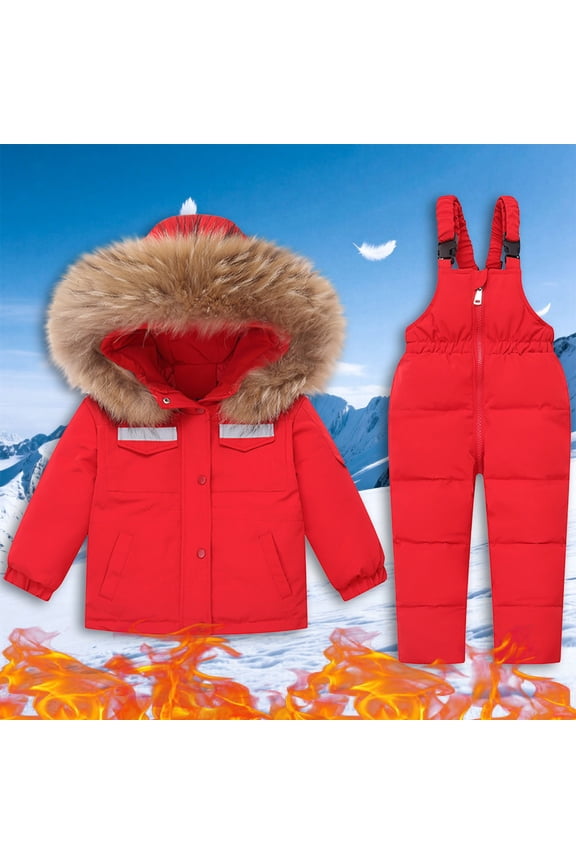 Girls & Boys Ski Suit Winter Warm Fleece-Lined Waterproof Snowsuit with Hood 2-12Y Thermal Insulated Windproof Printed Snow Outdoor Set for Kids