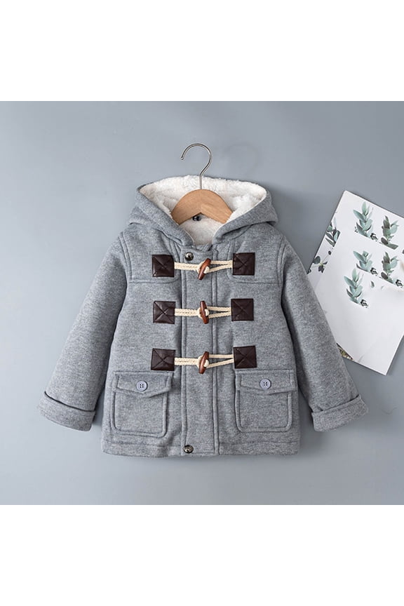 Girls & Boys Winter Fleece-Lined Hooded Coat 9M-10Y, Corduroy Trim Toggle Closure Solid Color Unisex Warm Puffer Jacket for Outdoor Play