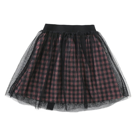 AUNVITO Girls Checkered Mesh Tulle Puffy Skirt Casual Comfortable Short Mini Summer
