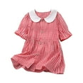 thumbnail image 1 of AUNVITO Girls Checkered Shirt Dress Short Sleeve Button-Down Collar Summer Lightweight Casual Dress, 1 of 7