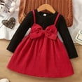 thumbnail image 1 of AUNVITO Girls Corduroy Dress 2-8Y Two-Piece Design Bow Knot Splicing Autumn Winter Casual Outfit, 1 of 7