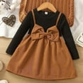 thumbnail image 1 of AUNVITO Girls Corduroy Dress 2-8Y Two-Piece Design Bow Knot Splicing Autumn Winter Casual Outfit, 1 of 7
