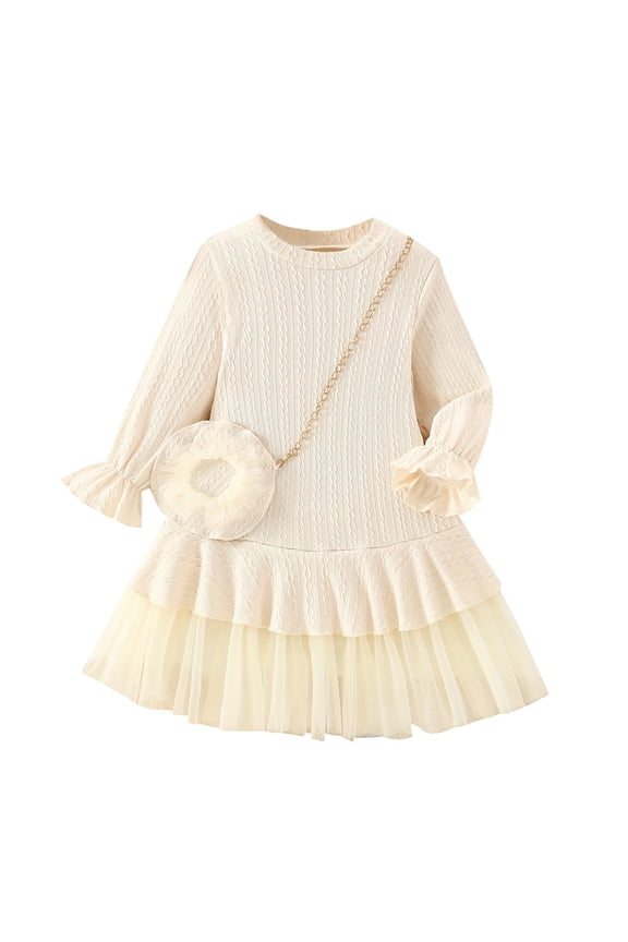 Girls Cotton Princess Dress Long Sleeve Round Neck with Pocket Vintage Innocent Style