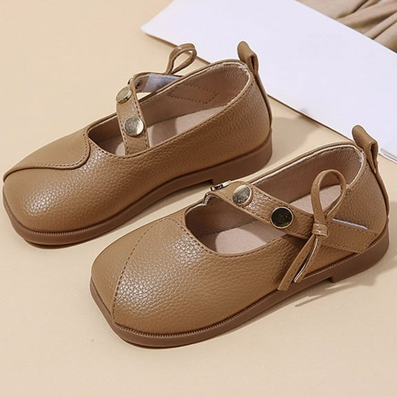 AUNVITO Girls Dress Shoes 2-8Y Soft Sole Mary Jane Strap Casual Comfort Lightweight Princess Shoes