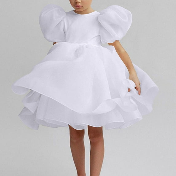 AUNVITO Girls Dresses Children's Birthday Princess Skirt Sleeves Small and Medium Sized Children's Open Back Wedding Dress