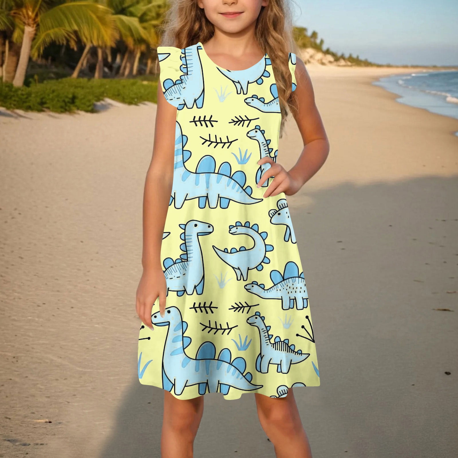 Kids Girls' Dress Solid Color Sleeveless Short Sleeve Outdoor Casual Ruffle