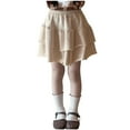 thumbnail image 1 of AUNVITO Girls Elastic Waist Layered Puffy Skirt Ruffle Hem Solid Color A-Line Skirt, 1 of 5