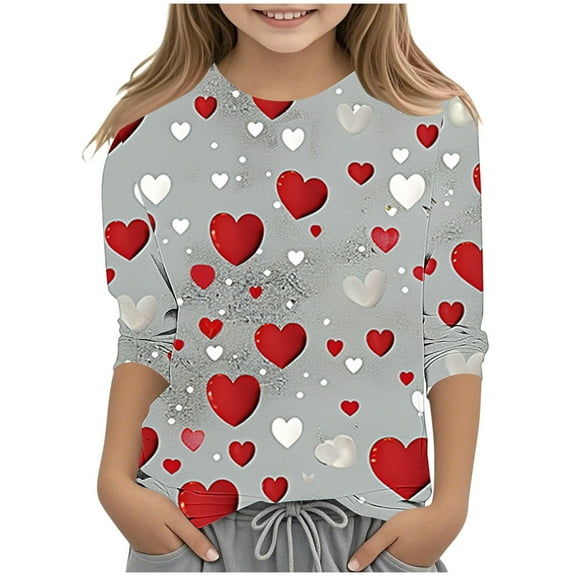 AUNVITO Girls Fashion Print Round Neck Pullover T-Shirt 3/4 Sleeve Casual Basic Top