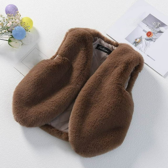 AUNVITO Girls Faux Fur Vest Winter Warm Soft Lightweight Solid Color Casual Style Outerwear for 1-13Y Kids