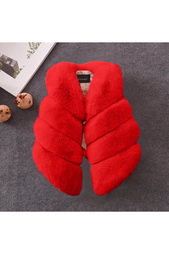 Girls Faux Fur Vest Winter Warm Soft Lightweight Solid Color Casual Style Outerwear for 1-13Y Kids