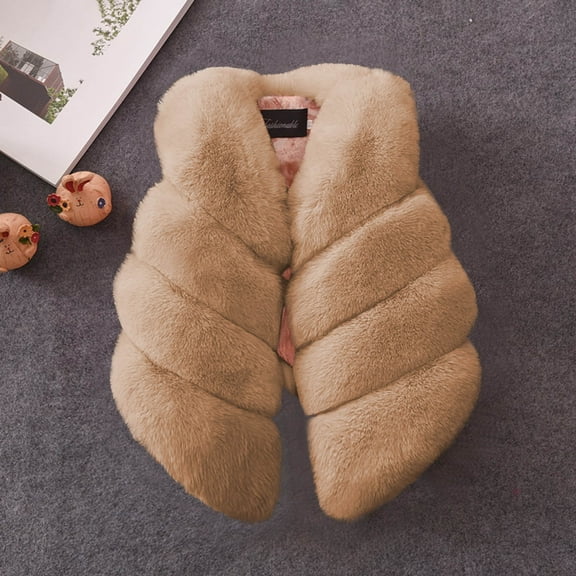 AUNVITO Girls Faux Fur Vest Winter Warm Soft Lightweight Solid Color Casual Style Outerwear for 1-13Y Kids