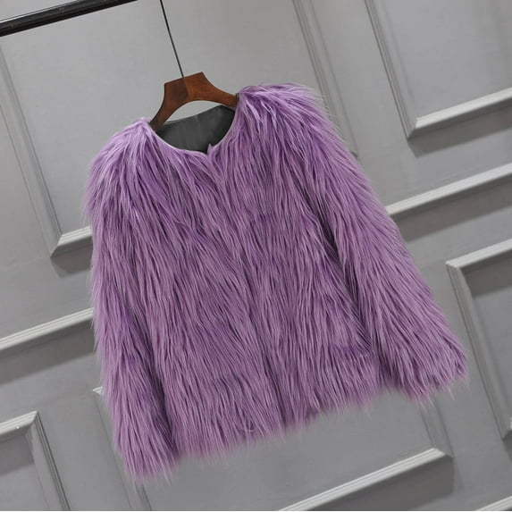 AUNVITO Girls' Faux Fur Winter Coat Warm Fleece Lined Casual Chic Outerwear Soft Cozy Jacket for 1-12Y Fashion Cold-Weather Top