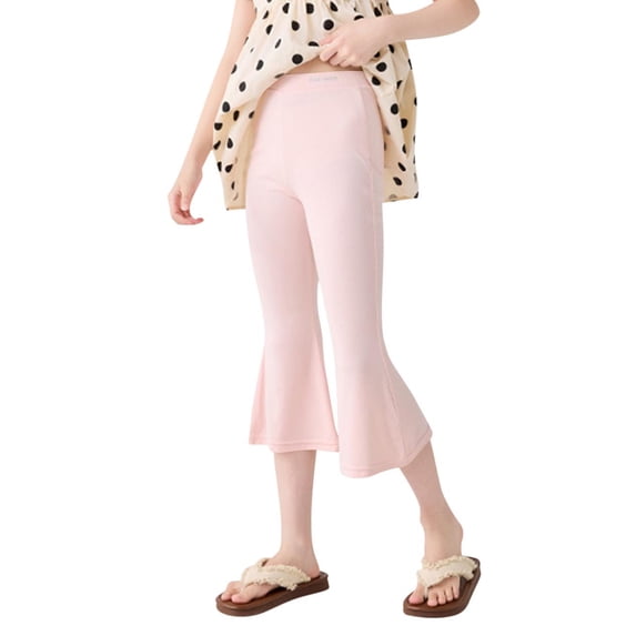 AUNVITO Girls Flared Capri Pants Elastic Waist Lightweight Summer Casual Outfit