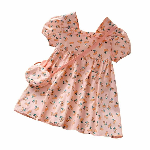 AUNVITO Girls Floral Print Princess Dress Sleeveless Round Neck Party Dress With Handbag Cute Summer Outfit