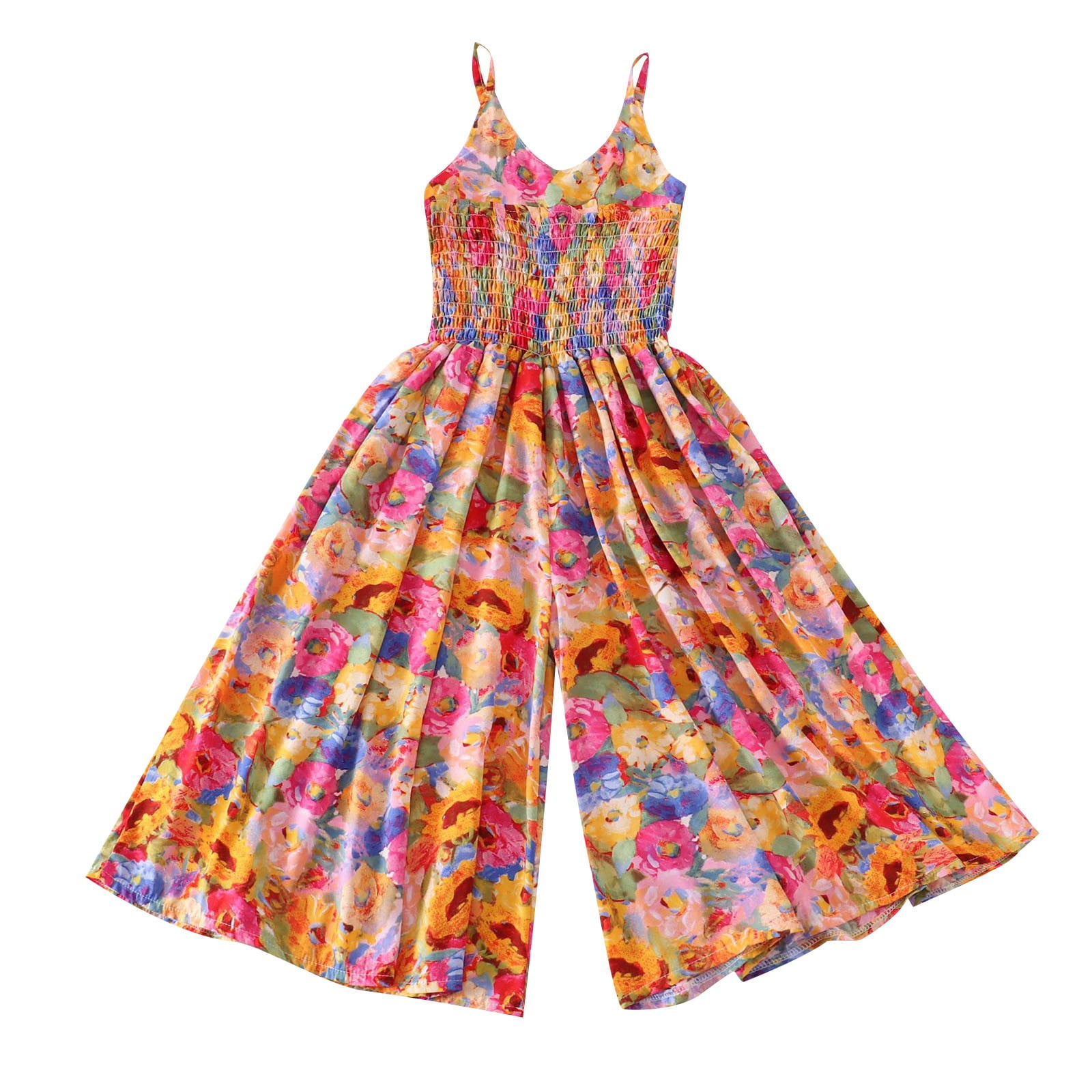 AUNVITO Girls Floral Print V-Neck Cotton Jumpsuit French Style Strap ...