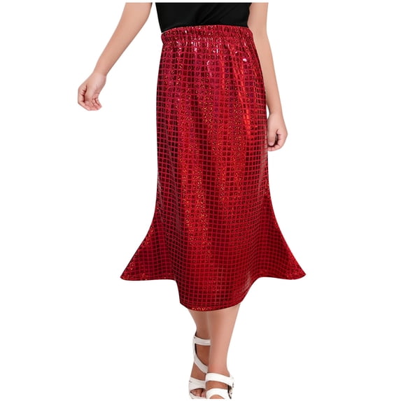 AUNVITO Girls Glitter Fishtail Dance Skirt High Waist Stretchy Long Skirts Bodycon Rave Outfits Dancewear