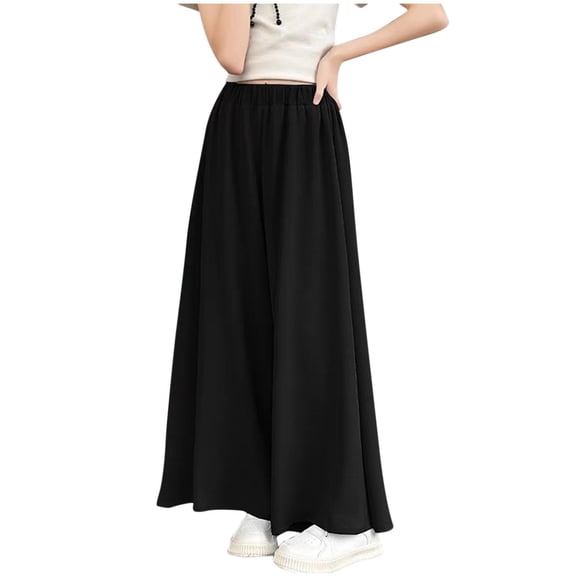 AUNVITO Girls High Waist Wide Leg Culottes Elastic Waist Summer Casual Solid Color Long Pants Outdoor Wear