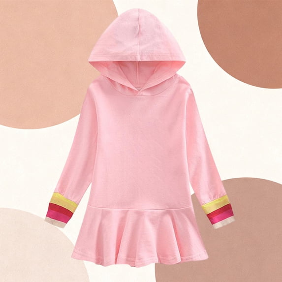 AUNVITO Girls Hooded Dress Long Sleeve Solid Color Casual and Comfortable Everyday Wear