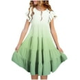 thumbnail image 1 of AUNVITO Girls Layered Dress Flutter Sleeves Round Neck Ombre Print Tie Waist Pockets Summer Casual, 1 of 4