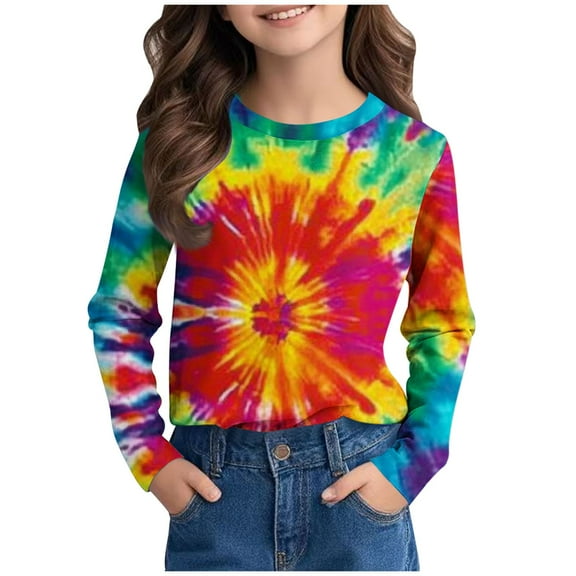 AUNVITO Girls Long Sleeve Prints Shirts Cute Crewnecks Dressy Casual Blouses Clothes Round Neck Shirts