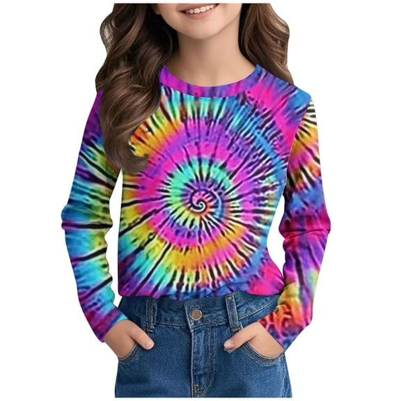 AUNVITO Girls Long Sleeve Prints Shirts Cute Crewnecks Dressy Casual Blouses Clothes Round Neck Shirts