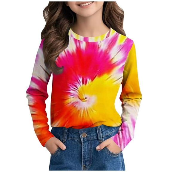 AUNVITO Girls Long Sleeve Prints Shirts Cute Crewnecks Dressy Casual Blouses Clothes Round Neck Shirts