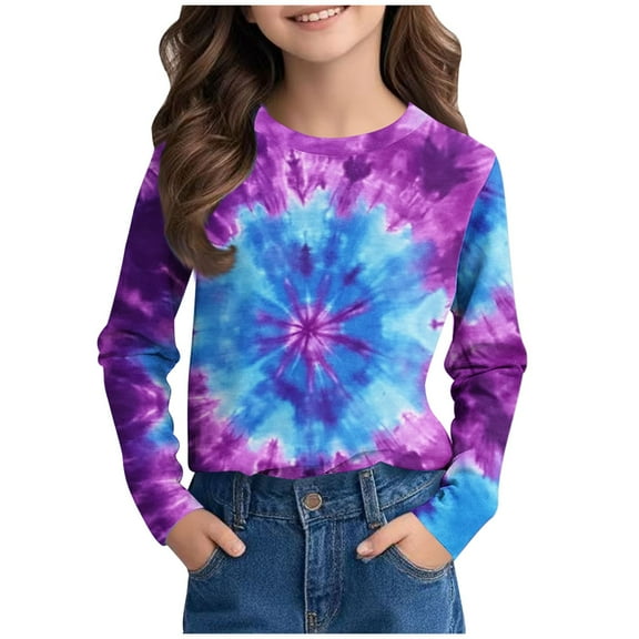 AUNVITO Girls Long Sleeve Prints Shirts Cute Crewnecks Dressy Casual Blouses Clothes Round Neck Shirts