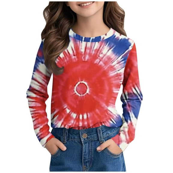 AUNVITO Girls Long Sleeve Prints Shirts Cute Crewnecks Dressy Casual Blouses Clothes Round Neck Shirts