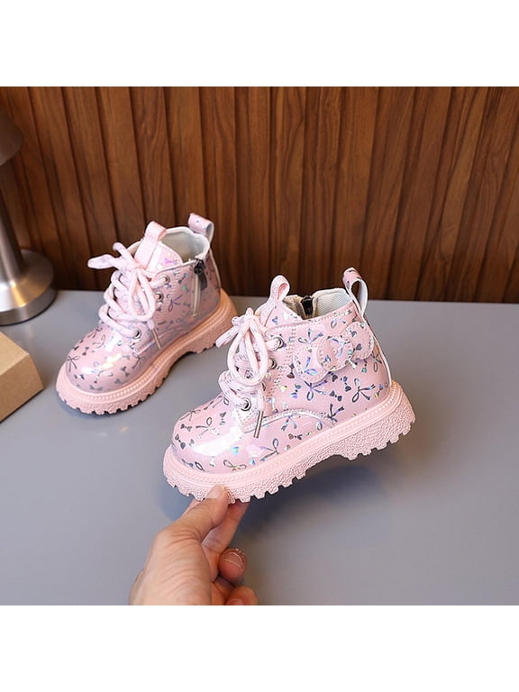 Girls Martin Boots Glitter Rhinestone Butterfly Wings Mid-Calf British Style Fashion Ankle Boots for School Performance 2-12Y