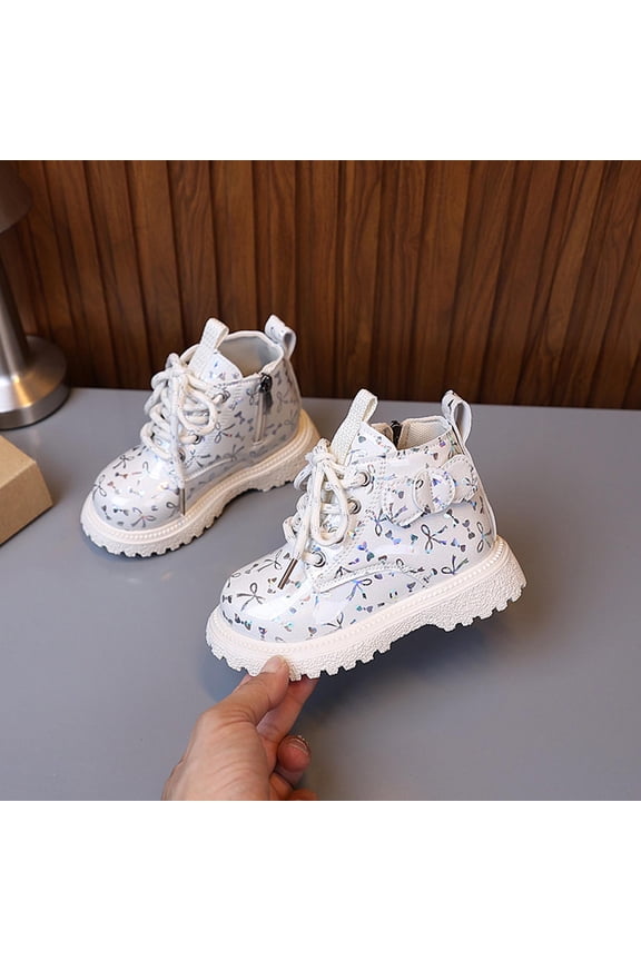 Girls Martin Boots Glitter Rhinestone Butterfly Wings Mid-Calf British Style Fashion Ankle Boots for School Performance 2-12Y