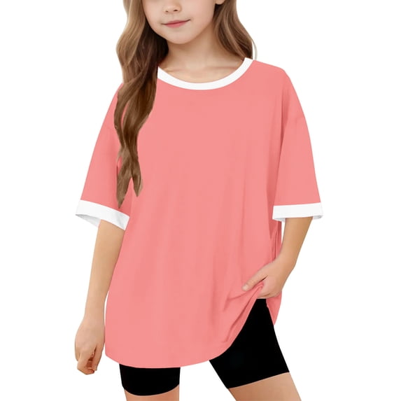 AUNVITO Girls Oversized Summer T Shirts Casual Dressy Shorts Sleeves Tops Beach Vacation Fashion Clothes 5-14Years