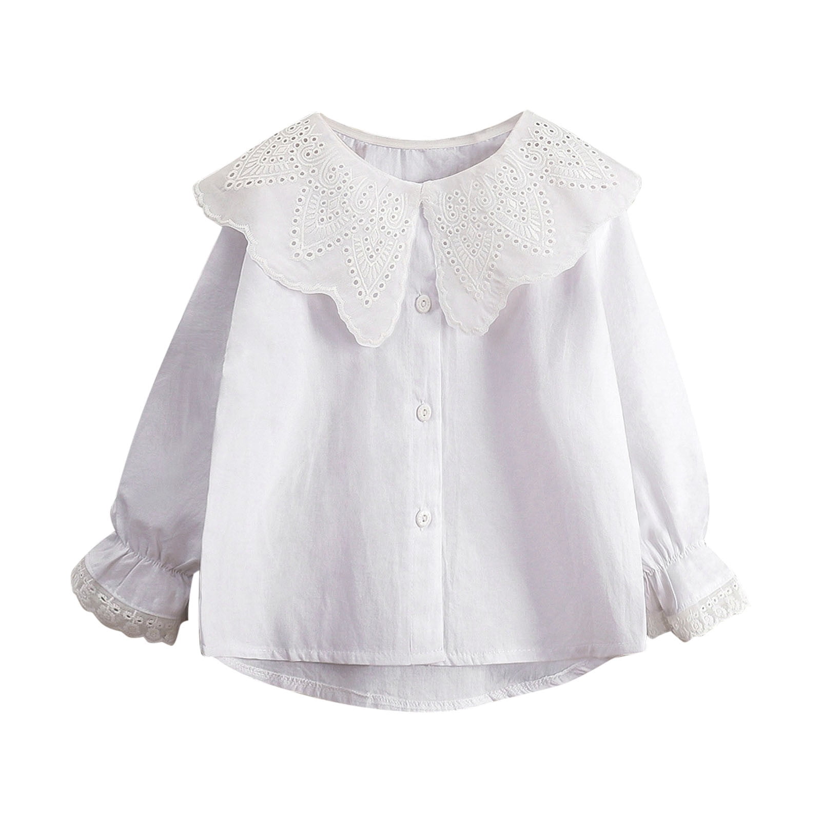 Azure Bloom Girls Peter Pan Collar Pleated Floral Print Shirt - Blue