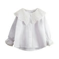 thumbnail image 1 of AUNVITO Girls Peter Pan Collar Blouse Lace Trim Long Sleeve Casual Shirt Lightweight Spring Summer Top, 1 of 5