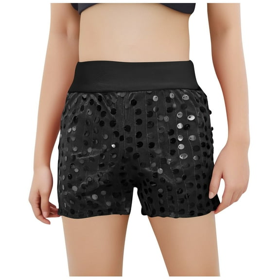 AUNVITO Girls Sequins Summer Shorts Elastic Waist Loose Sparkly Glitter Party Shorts for Kids
