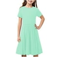 thumbnail image 1 of AUNVITO Girls' Short Sleeve Lotus Leaf Hem Party Dress Summer Short Sleeve A Line Dress, 1 of 6