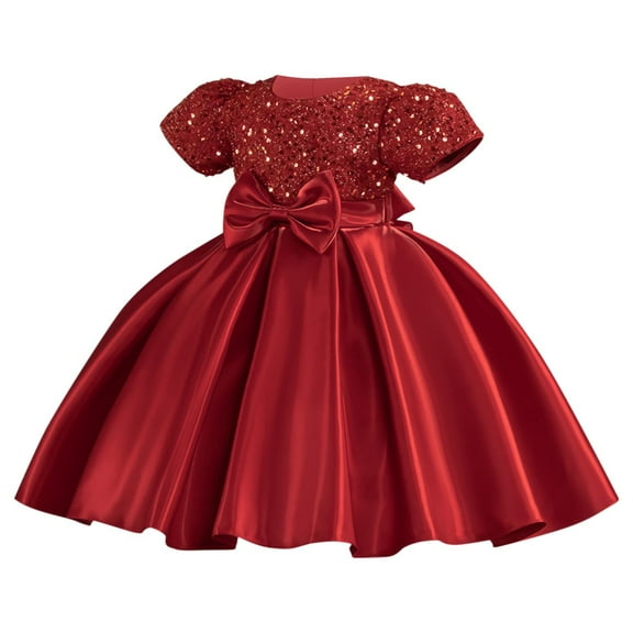 AUNVITO Girls Short Sleeve Round Neck Dress Sequins Tulle Mesh Puffy Princess Luxury Design Evening Party Formal